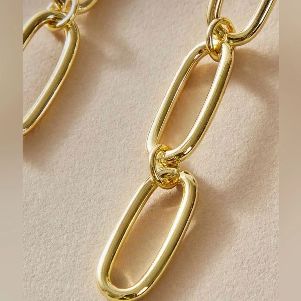14k gold plated chain design drop earrings - Picture 3 of 3